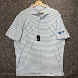 Johnnie O Golf Polo Shirt Men's Large Striped Blue Stetsons Short Sleeve New